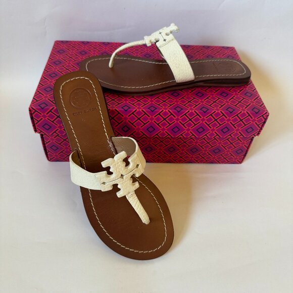 Tory Burch Moore Flat Elba Tumbled Leather Sandal - Picture 1 of 6